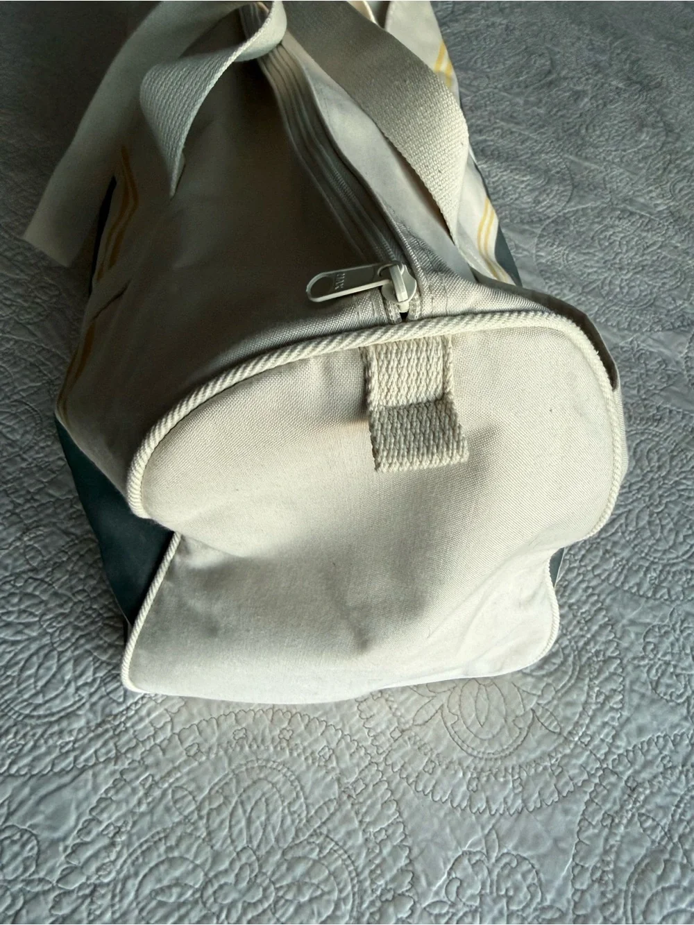 Vintage Polo by Ralph Lauren Dark Green and Yellow Striped Canvas Duffel Bag